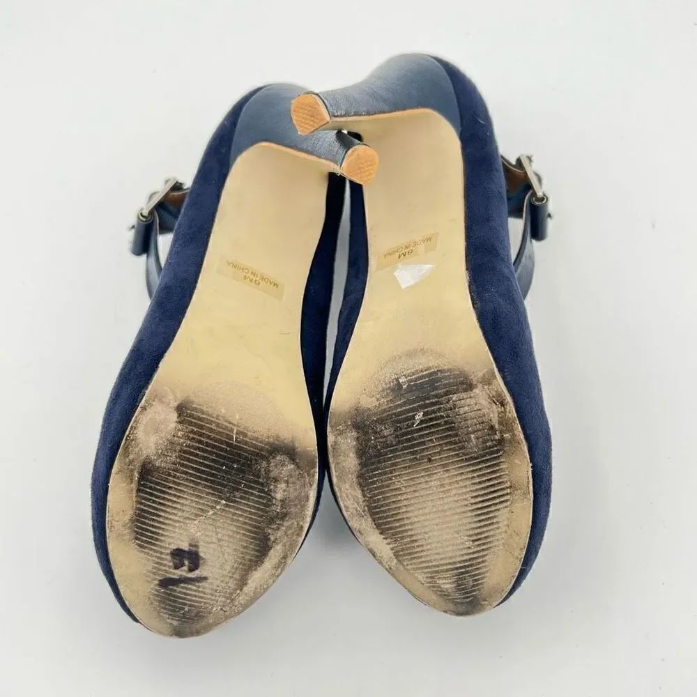 Penny Loves Kenny Royal Blue Faux Suede Shoes Sz 6 Womens Strap Heels Platform - Picture 6 of 7